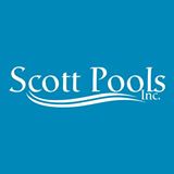 Scott Pools in white letters over a blue background, with 2 white wavy lines.